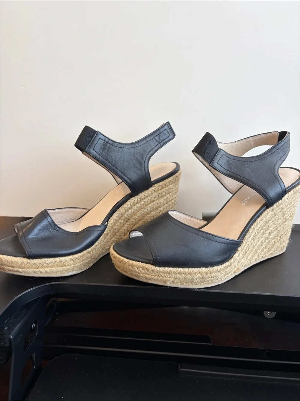 Donald J. Pliner Black Leather Espadrille Wedge Sandals